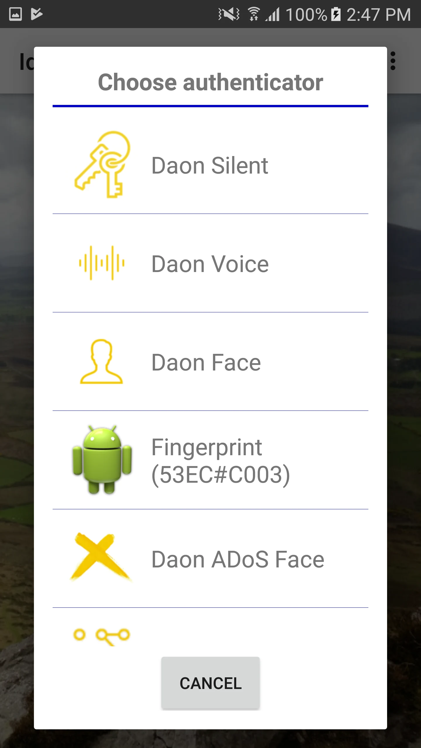 FIDO Sample App screenshot