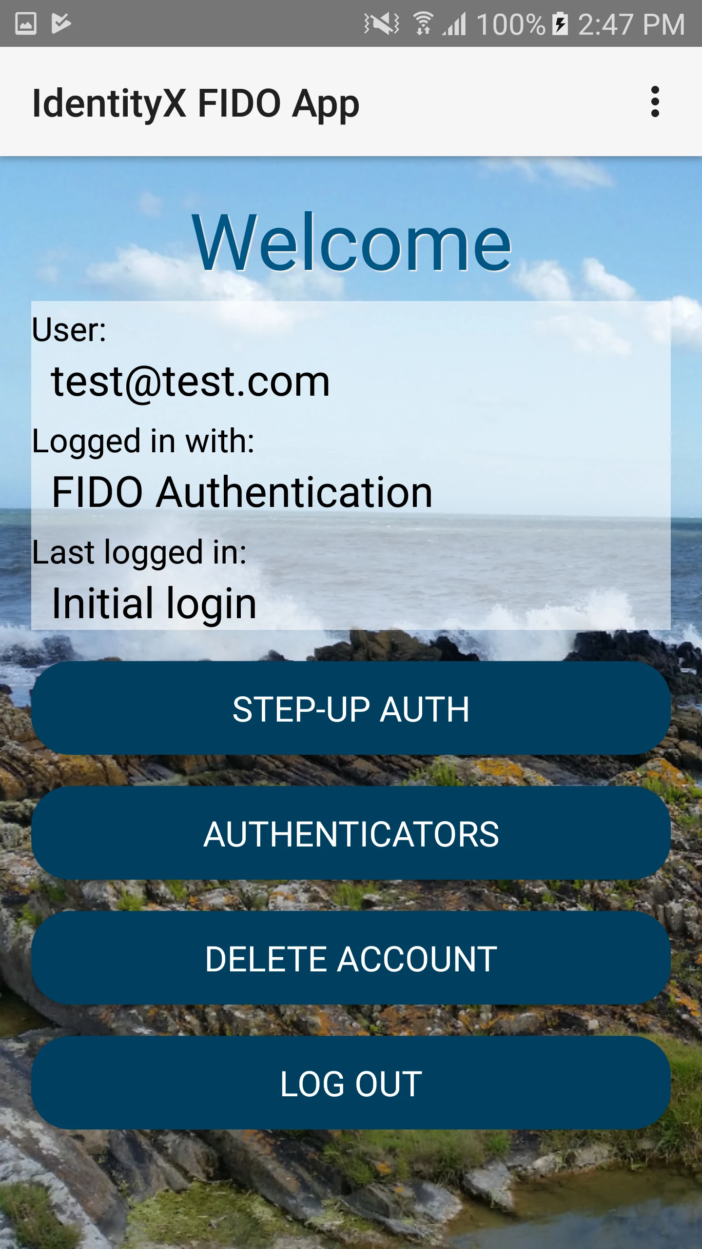 FIDO Sample App screenshot